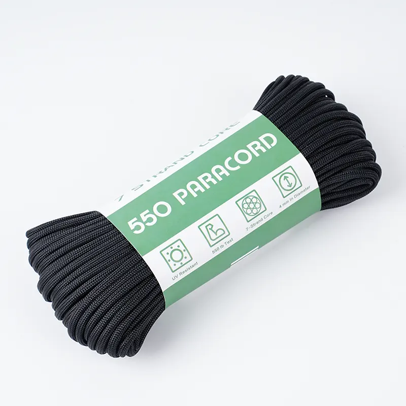 7-vláknové jadro 4 mm, pevná čierna 550 Polyester Paracord
